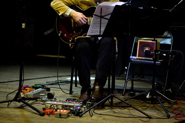 Guitarist Jesse Langen's array of effects pedals (photo credit: Marc Perlish Photography)