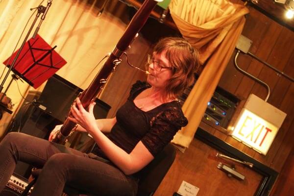 Composer and bassoonist Katherine Young at The Hideout in Chicago (photo credit: Larry Dunn)