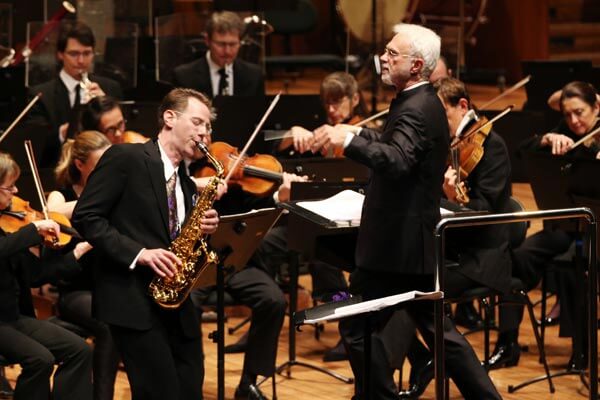Saxophonist Timothy McAllister and composer/conductor John Adams (photo credit: Sydney Symphony Orchestra) 
