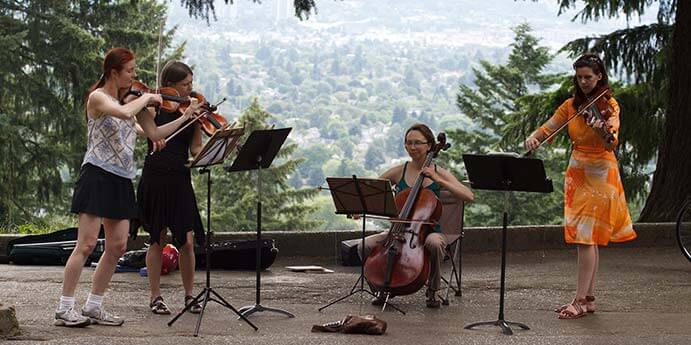 An impromptu concert atop Mt. Tabor by some members of Classical Revolution PDX - Photo by Ethan Trewhitt, Flickr/CC BY-NC-ND 2.0