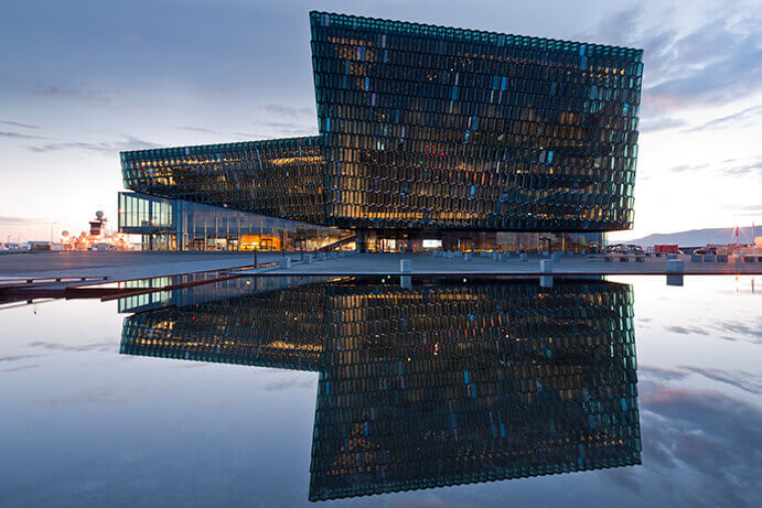 Harpa designed by the Danish firm Henning Larsen Architects in co-operation with Danish-Icelandic artist Olafur Eliasson.