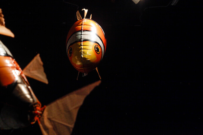 Giant clownfish fly into the audience in Jessie Marino's Nice Guys Win Twice--Photo by Johanne Karlsrud/Borealis