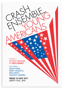 Crash Ensemble, Art for "Young Americans" concert by Gareth Jones | http://www.gazjonesdesign.com