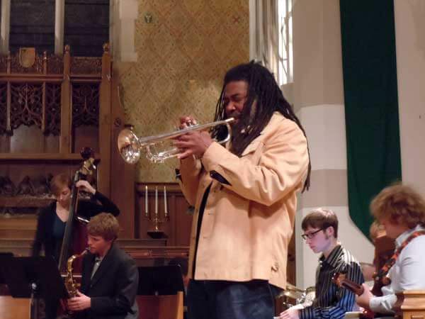 Wadada Leo Smith with University of Michigan Creative Arts Orchestra (photo credit: Larry Dunn)