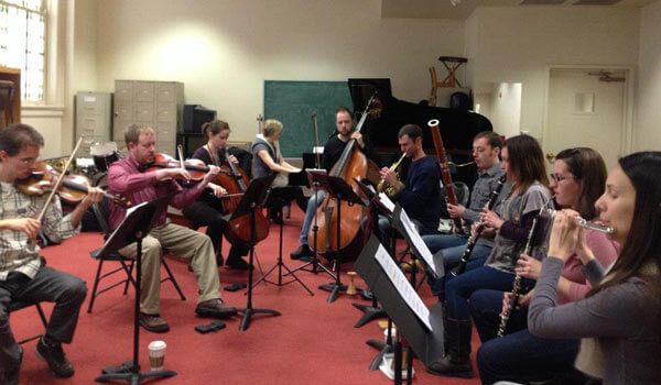 Fifth House Ensemble rehearsing John Zorn's The Temptations of St. Anthony (photo credit: Fifth House Ensemble)