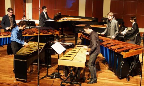 Third Coast Percussion Ensemble with guest pianists Timo Andres and David Kaplan (photo credit: Larry Dunn)