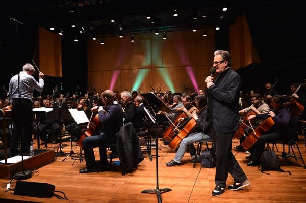 Paul Morley rehearses with the BBC Concert Orchestra and Richard Balcombe - Copyright: BBC/Mark Allan