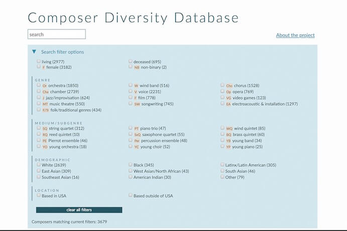 Composer Diversity Database homepage