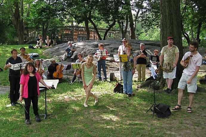Peri Mauer conducts her Blogarhythm on the Rocks in Central Park, Make Music New York 2011