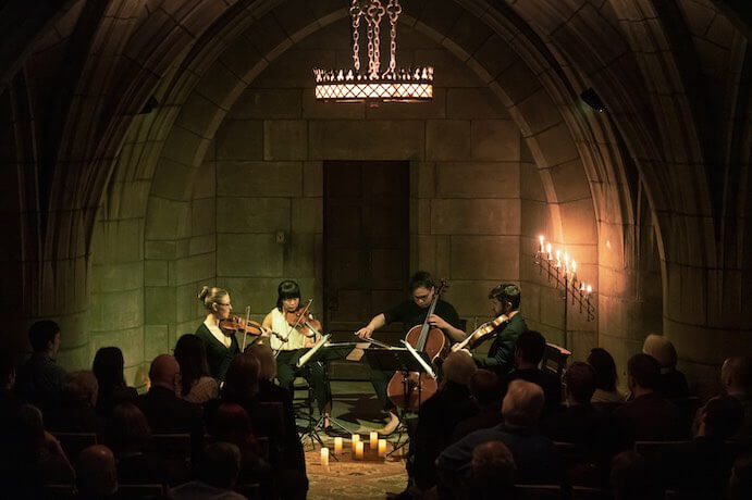 Attacca Quartet performs an all-Caroline Shaw program at The Crypt Sessions--Photo by Steven Pisano