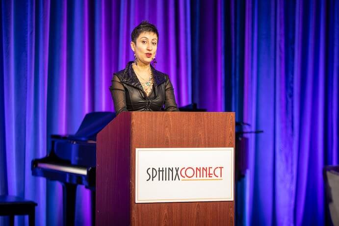 Afa Dworkin delivers the Opening Plenary at SphinxConnect 2020--Photo by Craig Gorkiewicz