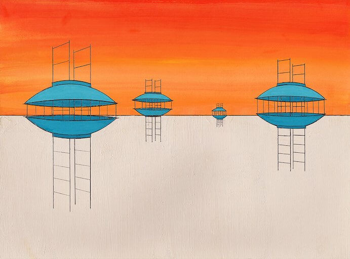 Neuk Collective member Dylan Esposito, Flying Saucer Playground, 2021. Pencil, Gouache & Acrylic on paper--Image courtesy of the artist