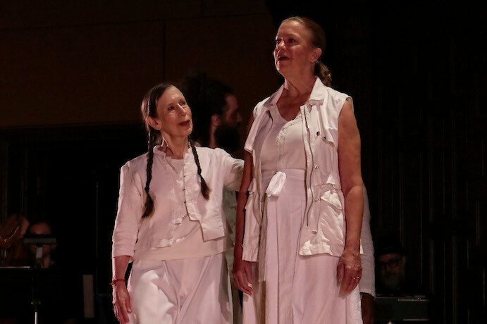 Meredith Monk and Katie Geissinger in the premiere of Indra's Net--Photo by Yvonne Portra