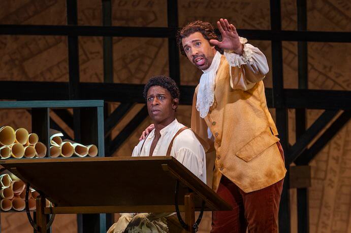 Curtis Bannister and Damien Geter in the Chicago Opera Theatre production of Errollyn Wallen's "Quamino's Map"--Photo by Michael Brosilow