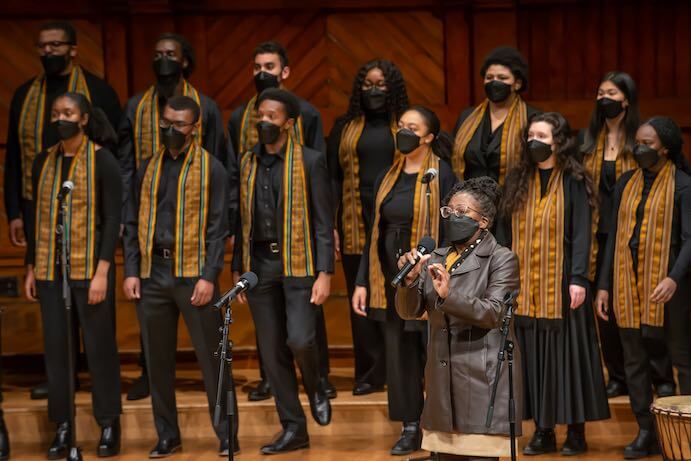 Vocalist Renese King performs with members of the Kuumba Singers--Photo by Michele Stapleton/Office for the Arts at Harvard