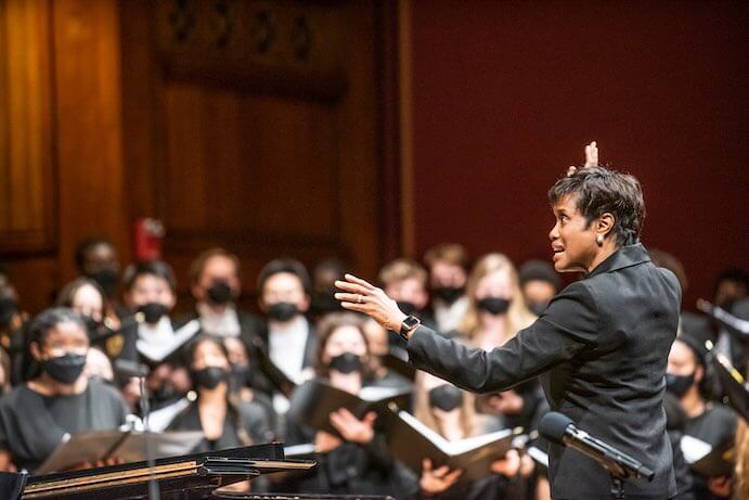 Rosephanye Powell conducts the world premiere of her work “Quiet Revolutionary”--Photo by Michele Stapleton/Office for the Arts at Harvard 