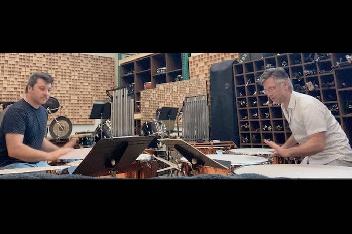 Svet Stoyanov and Matthew Strauss rehearse Jennifer Higdon's "Duo Duel" (screenshot courtesy of the artists)