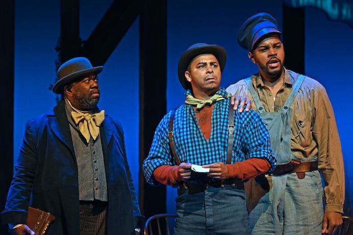 Earl Hazell, Victor Ryan Robertson, Phillip Bullock in Castor and Patience--Photo by Philip Groshong