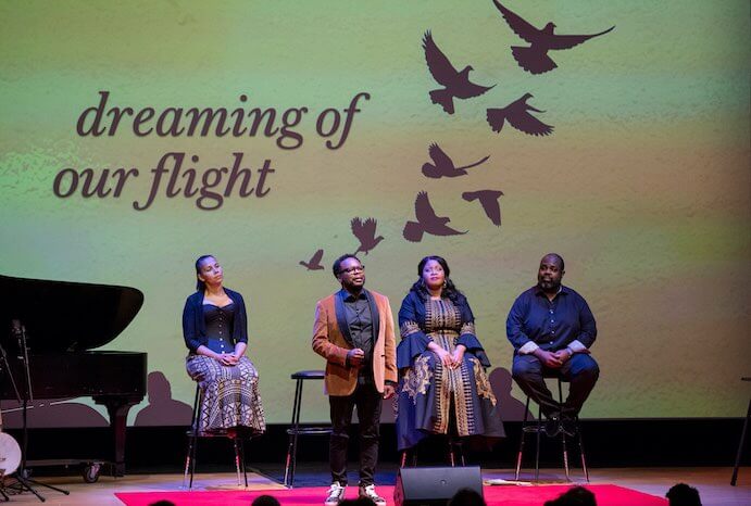 Rhiannon Giddens, Will Liverman, Karen Slack, and Reginald Mobley in Shawn Okpebholo's "Songs in Flight" -- Photo by Stephanie Berger