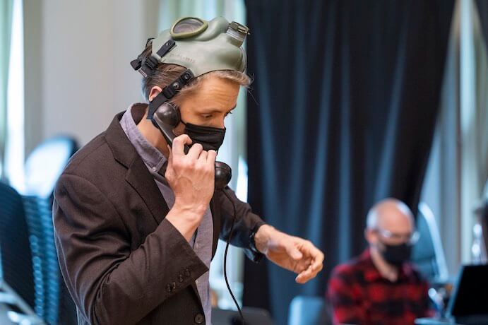 Jonathan Michie as Alan Turing in rehearsal – Photo by Michael Brosilow