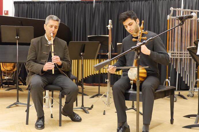 Khosrow and Kian Soltani perform on the ney and kamancheh -- Photo courtesy Reza Vali