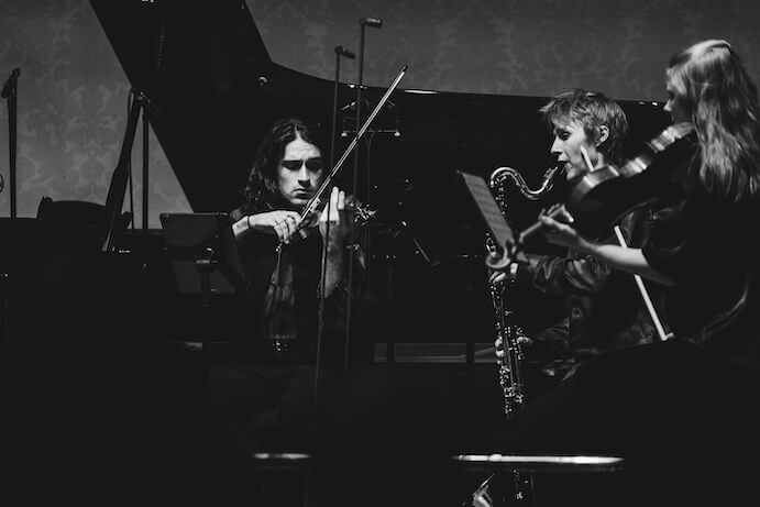 David López Ibañez, Alex Roberts, and Morag Robertson perform with Explore Ensemble at Wigmore Hall -- Photo by Matthew Johnson