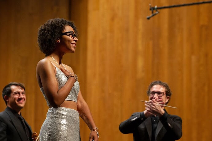KiMani Bridges takes a bow after the Louisville Orchestra premiere of STATiC in May 2022 -- Photo by O’Neil Arnold Photography
