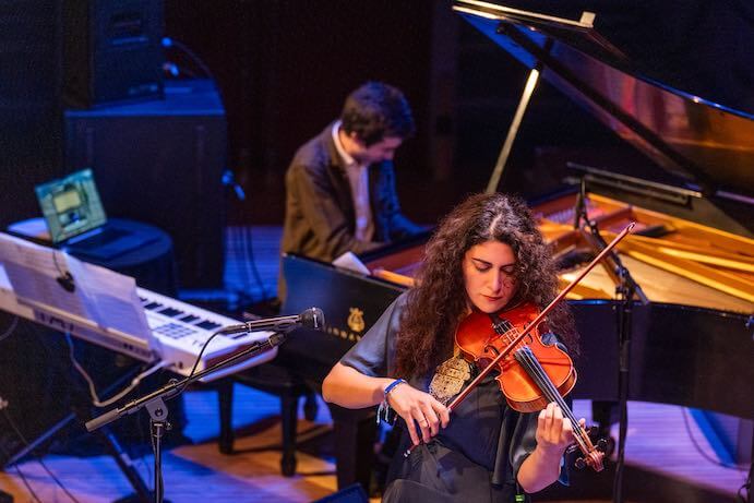 Phillip Golub and Layale Chaker perform at the 2023 Mutual Mentorship for Musicians (M3) festival -- Photo by Christopher Pelham