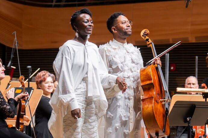 Nathalie Joachim and Seth Parker Woods with the New York Philharmonic -- Photo by Chris Lee