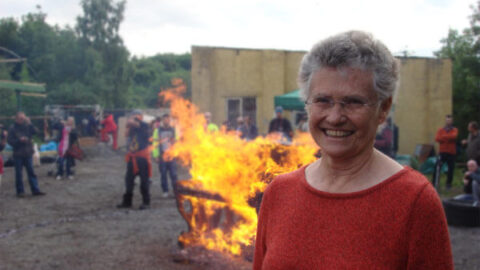 Annea Lockwood during Piano Burning, photo by Xenia Pestova
