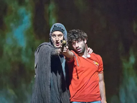 Maya Lahyani (Palestinian Woman) and Jesse Kovarsky (Omar) in The Death of Klinghoffer. Photo credit: Ken Howard/Metropolitan Opera