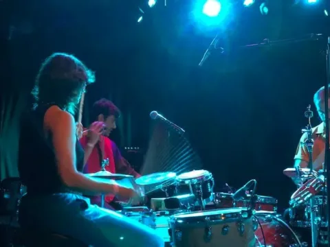 Tigue performs at New Amsterdam Records' 10th anniversary celebratio
