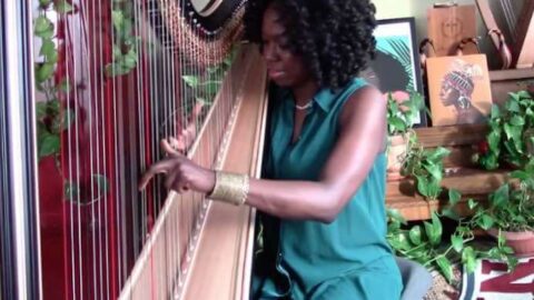 Brandee Younger performs at the 2021 Chicago Jazz String Summit--Screenshot courtesy CJSS