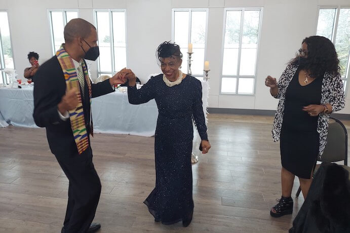 Davu Seru dancing with his great-aunt Joyce Irene Acosta and cousin Leondria Jett--Photo courtesy of the artist