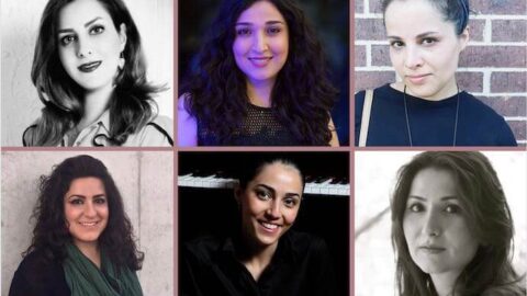 Iranian Female Composers Association members Niloufar Iravani, Nina Barzegar, Nasim Khorassani, Anahita Abbassi, Mahdis Golzar Kashani, and Mina Arissian
