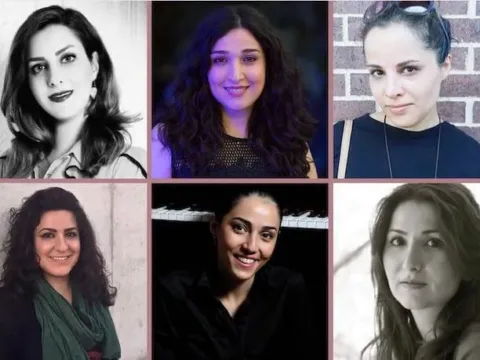 Iranian Female Composers Association members Niloufar Iravani, Nina Barzegar, Nasim Khorassani, Anahita Abbassi, Mahdis Golzar Kashani, and Mina Arissian
