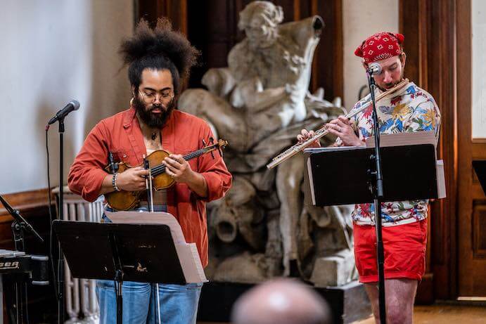 Darian Donovan Thomas and Yoshi Weinberg perform in ChamberQUEER's "WE REFRACT" program -- Photo by Lance. J. Reha