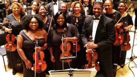 Katie Brown with the 2019 Gateways Music Festival orchestra --Photo courtesy Katie Brown