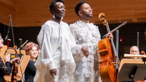 Nathalie Joachim and Seth Parker Woods with the New York Philharmonic -- Photo by Chris Lee