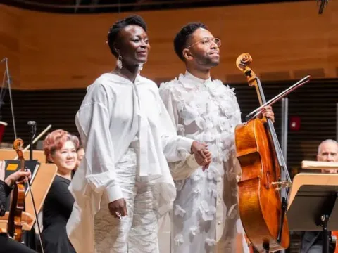 Nathalie Joachim and Seth Parker Woods with the New York Philharmonic -- Photo by Chris Lee