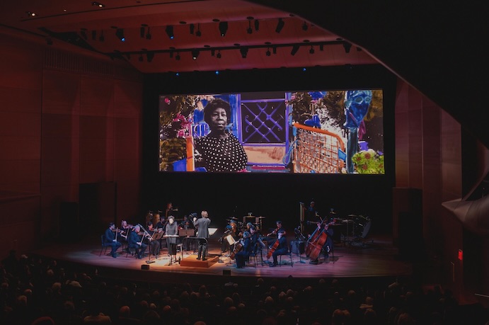 Hana S. Kim's design for Pamela Z's "Quilt" -- Photo by Lawrence Sumulong, courtesy of Lincoln Center for the Performing Arts