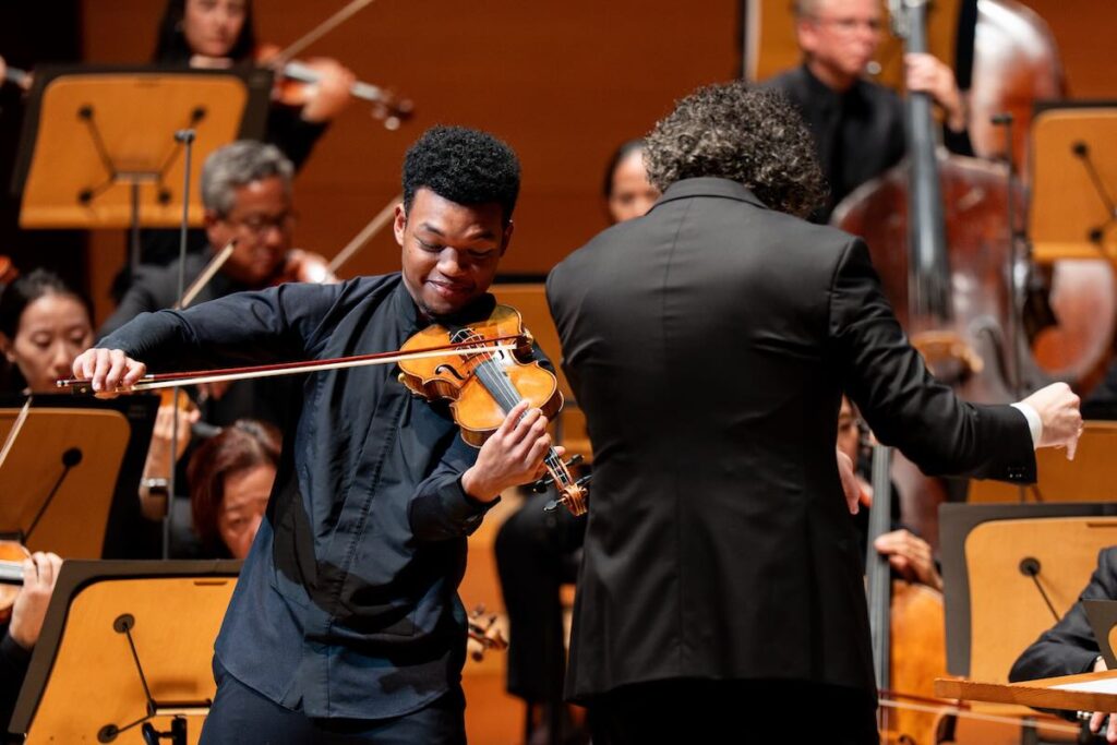 Randall Goosby with Gustavo Dudamel and the LA Phil -- Photo by Elizabeth Asher
