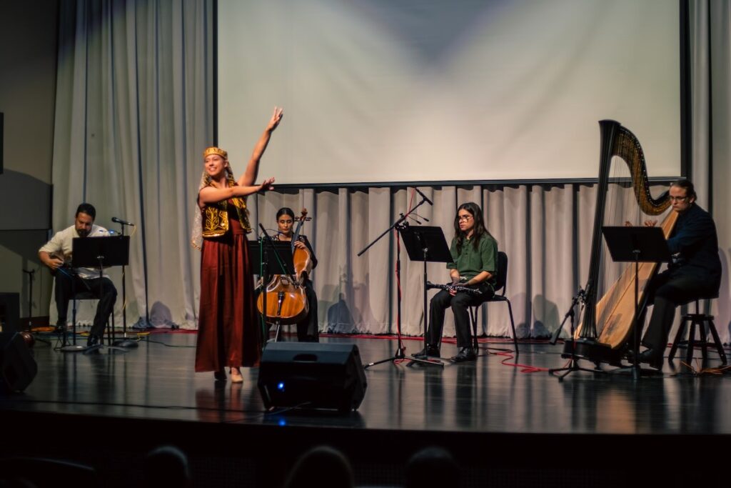 2024 performance with Brooke Pallan, Hossein Khaleghian, Yasaman Seif, Christian Celis, and Ryan Batt -- Photo by Cruz Pulido