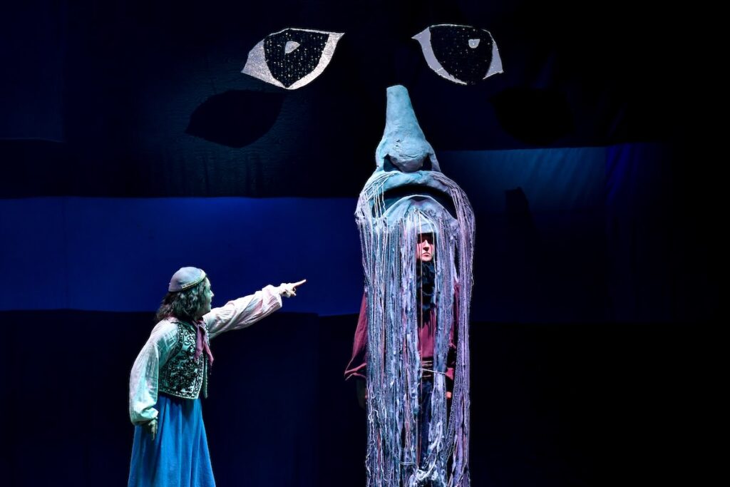 Bella Marslen and Tom Law as The Boy and Gulyabani in "The Boy Who Went to Find Fear" by Deniz Dortok, performed in the Royal College of Music and Tête-à-Tête's "Fantasy and Fairytales" Showcase
