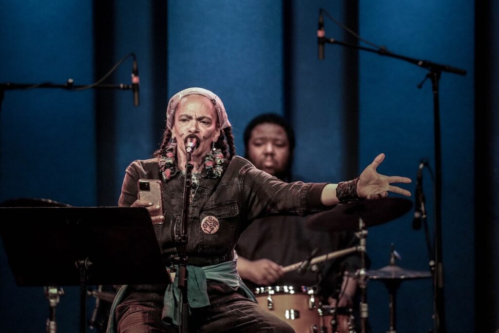 Ursula Rucker and Tyshawn Sorey in a live performance of "Generate Music" -- Photo by Gregory Rogers