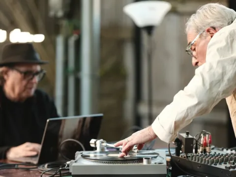 Carl Stone and Lou Mallozzi at Experimental Sound Studio -- Photo by Alex Inglizian