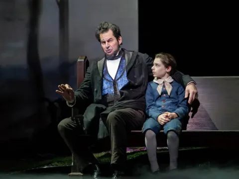 Peter Mattei as Lincoln and Everett Sobers as Willie Lincoln in Missy Mazzoli and Royce Vavrek's 